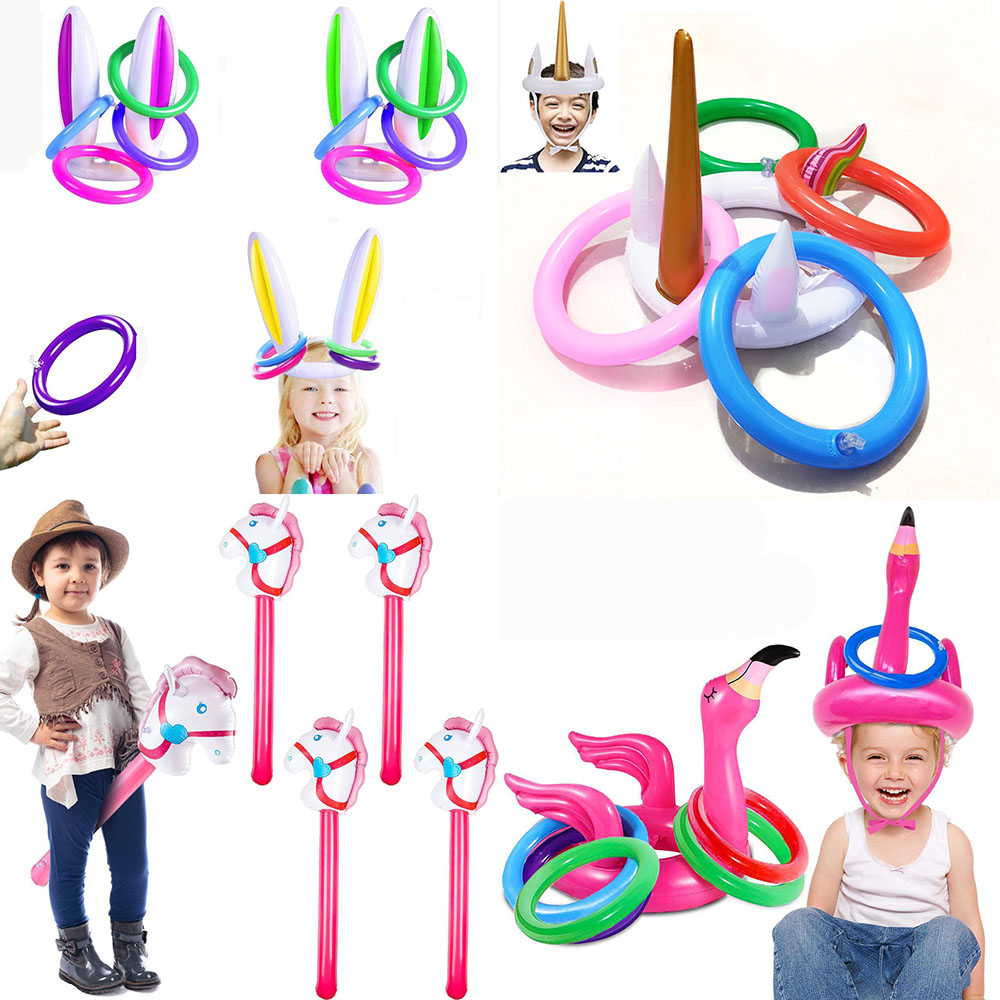 Party Games Easter For Kids - Inflatable Horsehead Stick Unicorn Rainbow Horse