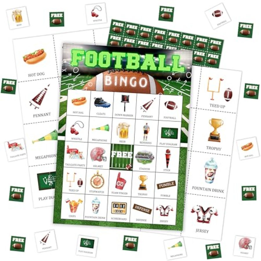 Party Games For Adults Large Group - Football Party Bingo Game Card, Soccer